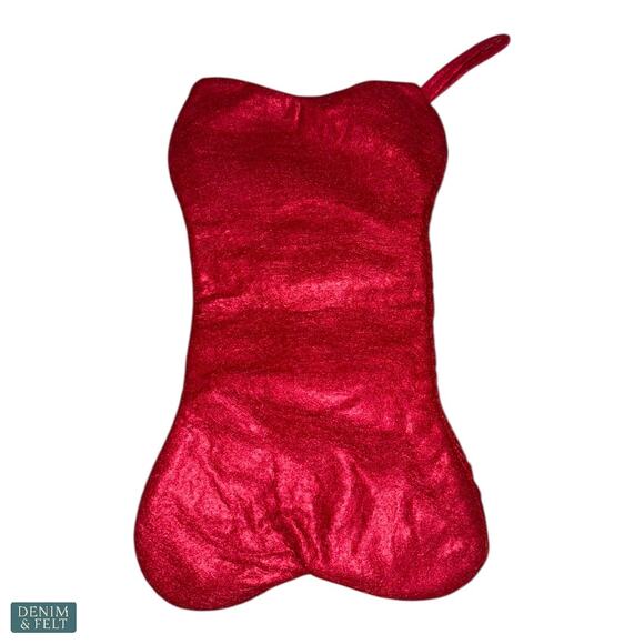 Red Cable Knit Dog Bone Christmas Stocking Pet Holiday Decor Plush NEW - Picture 5 of 6